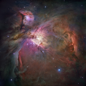 Nebula M42 AKA The Great Orion Nebula (or the Orion Nebula) as imaged by NASA's Hubble Space Telescope (HST)